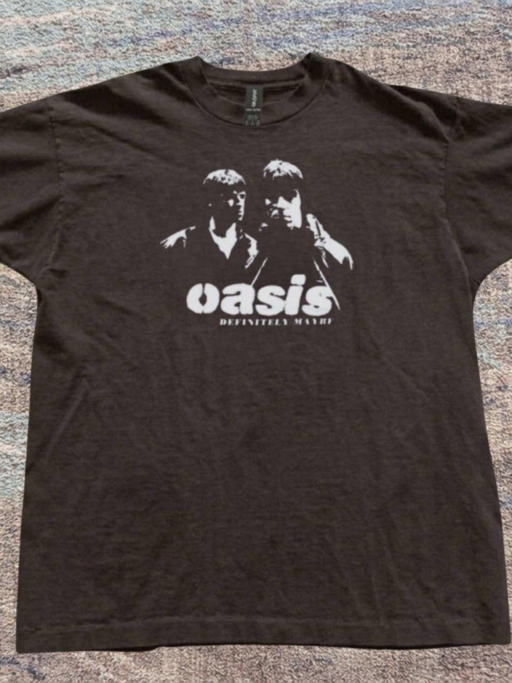 Gildan Dark Chocolate Oasis 'Definitely Maybe' Band Tee with White Graphic